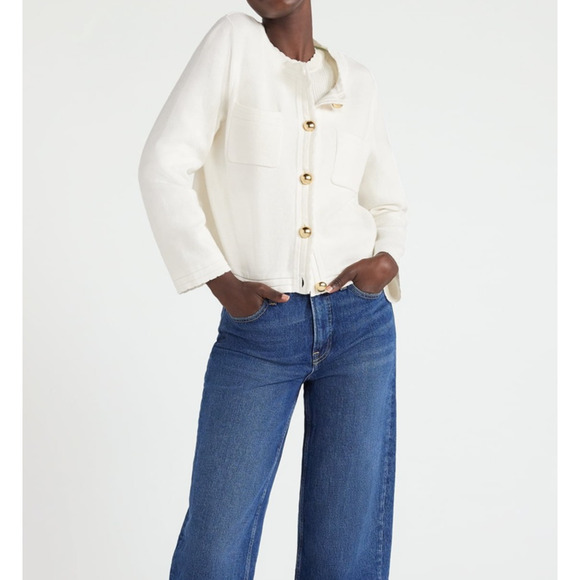 Free Assembly Womens Cardigan Sweater Ivory Size S Midweight Knit Chest Pockets - Picture 3 of 7